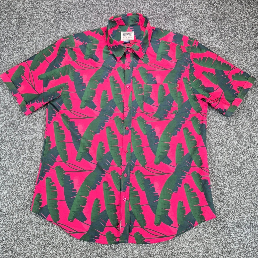 RSVLTS Coconut Grove Shirt Mens XL Pink Banana Leaf Tropical Kunuflex